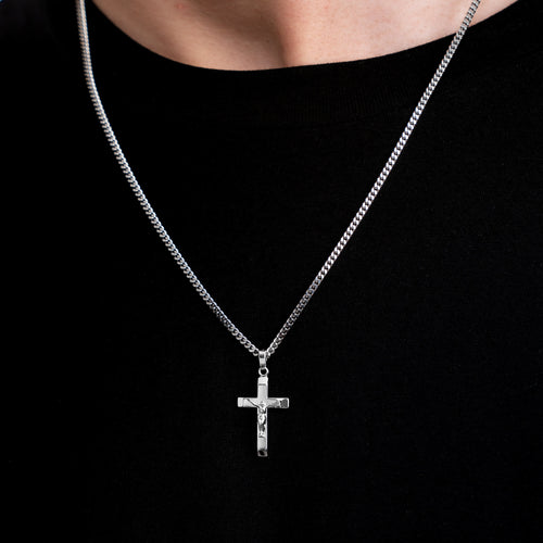 KREUZ KORPUS HALSKETTE 925 SILBER RHODINIERT - IDENTIM®