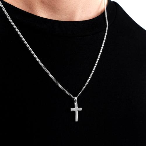KREUZ HALSKETTE POLIERT 925 SILBER RHODINIERT - IDENTIM®