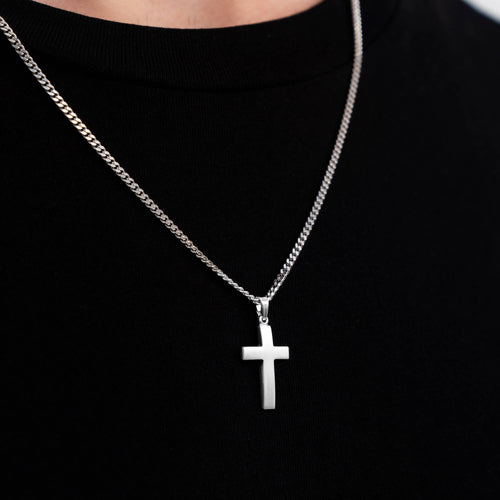 KREUZ HALSKETTE MATTIERT 925 SILBER RHODINIERT - IDENTIM®