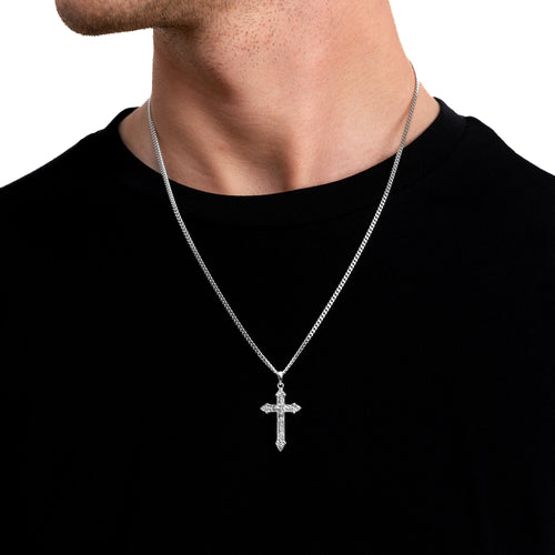 KREUZ HALSKETTE ORNAMENTE 925 SILBER RHODINIERT - IDENTIM®
