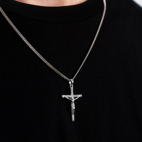 KREUZ KORPUS HALSKETTE 925 SILBER RHODINIERT - IDENTIM®