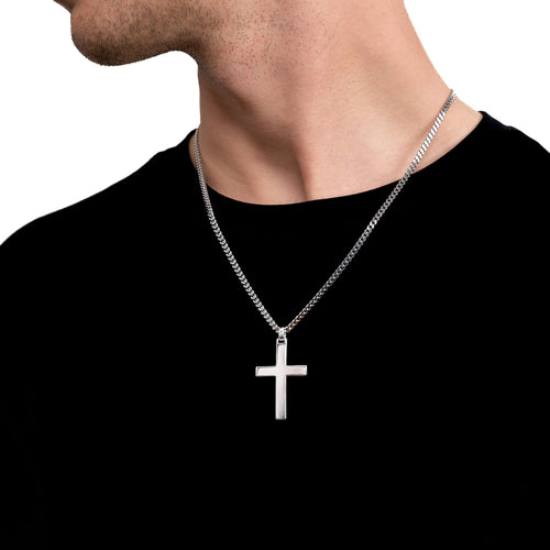 KREUZ HALSKETTE POLIERT 925 SILBER RHODINIERT - IDENTIM®
