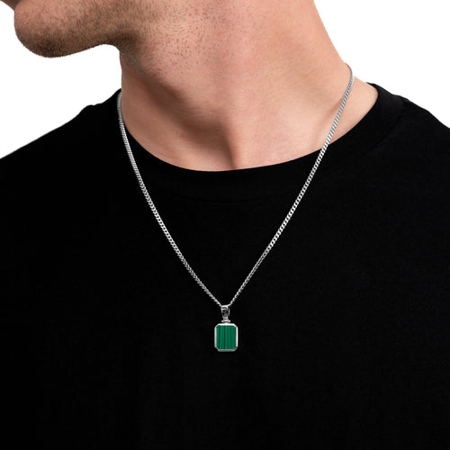 MALACHIT OKTAGON HALSKETTE 925 SILBER RHODINIERT - IDENTIM®