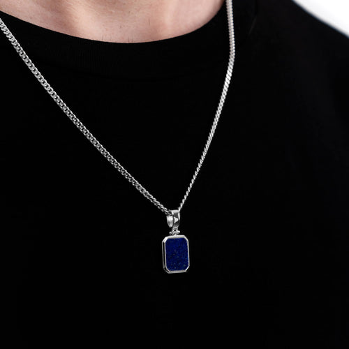 LAPIS OKTAGON HALSKETTE 925 SILBER RHODINIERT - IDENTIM®