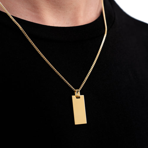 GRAVURPLATTE RECHTECK HALSKETTE 925 SILBER 18 KARAT VERGOLDET - IDENTIM®