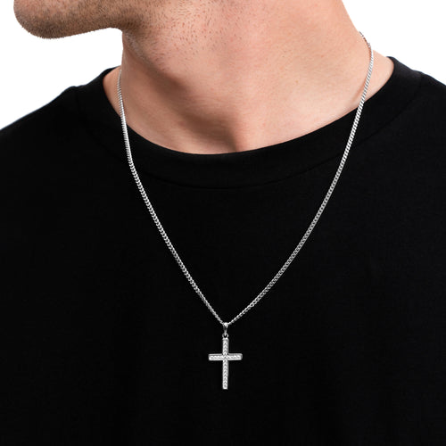 KREUZ HALSKETTE ICED OUT 925 SILBER RHODINIERT - IDENTIM®