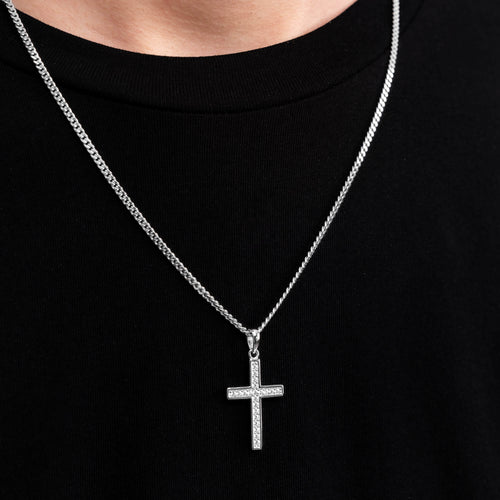 KREUZ HALSKETTE ICED OUT 925 SILBER RHODINIERT - IDENTIM®