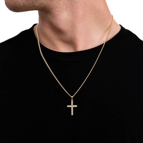 KREUZ HALSKETTE ICED OUT 925 SILBER 18 KARAT VERGOLDET - IDENTIM®
