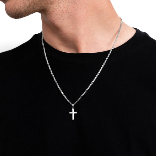 KREUZ HALSKETTE DIAMANTIERT 925 SILBER RHODINIERT - IDENTIM®