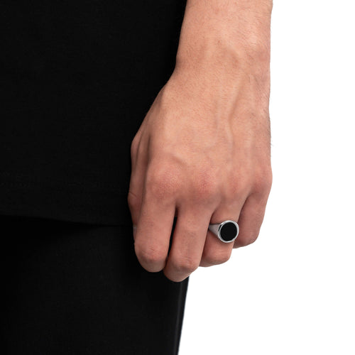 SIEGELRING ONYX OVAL 925 SILBER RHODINIERT - IDENTIM®