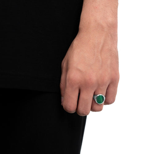 SIEGELRING MALACHIT OVAL 925 SILBER RHODINIERT - IDENTIM®