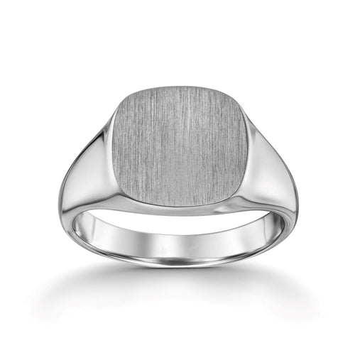 SIEGELRING GEBÜRSTET SQUARE 585, 750 WEIßGOLD, 950 PLATIN - IDENTIM®