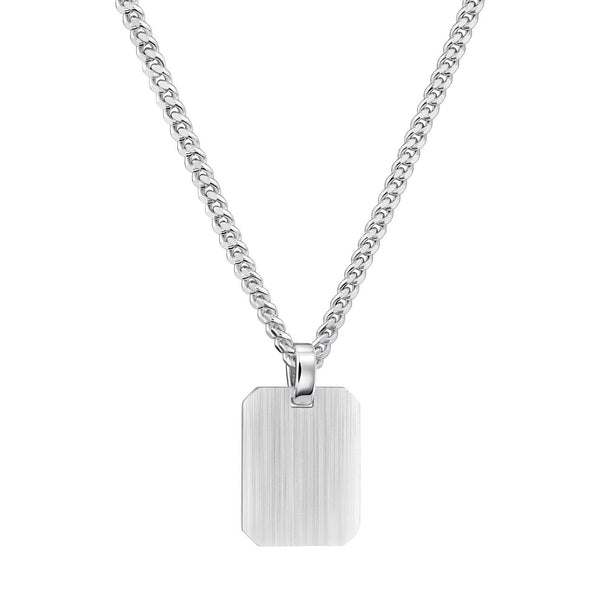 Engraved Octagon Necklace, Satin Finish