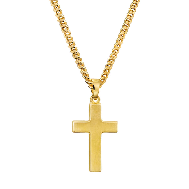 Cross Necklace with Engraved Pendant, Satin Finish