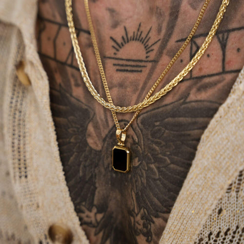 ONYX OKTAGON HALSKETTE 925 SILBER 18 KARAT VERGOLDET - IDENTIM®