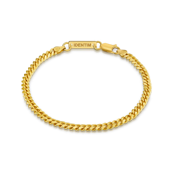 CURB CHAIN CUBAN BRACELET 4.00MM 925 SILVER 18 CARAT GOLD PLATED - IDENTIM®