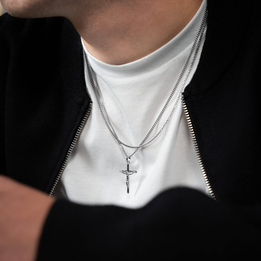 KREUZ HALSKETTE VENEZIANERKETTE SET 925 SILBER RHODINIERT - IDENTIM®
