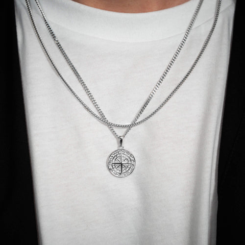 KOMPASS HALSKETTE FRANCOKETTE SET 925 SILBER RHODINIERT - IDENTIM®