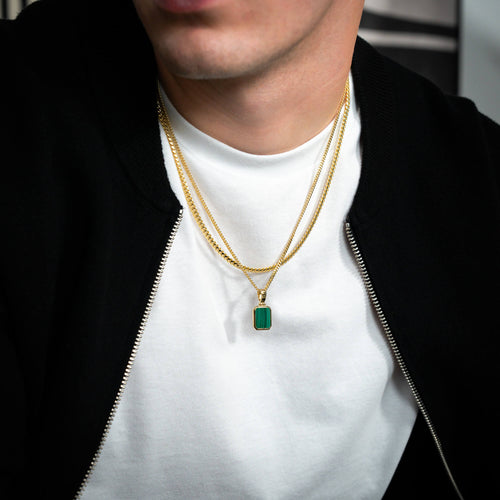 MALACHIT HALSKETTE PANZERKETTE SET 925 SILBER 18 KARAT VERGOLDET - IDENTIM®