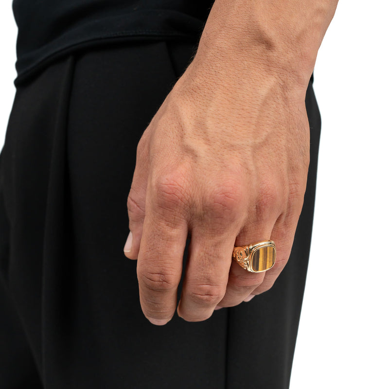 ART NOUVEAU SIEGELRING TIGERAUGE 585, 750 GOLD