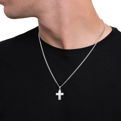 KREUZ HALSKETTE POLIERT 925 SILBER RHODINIERT - IDENTIM®