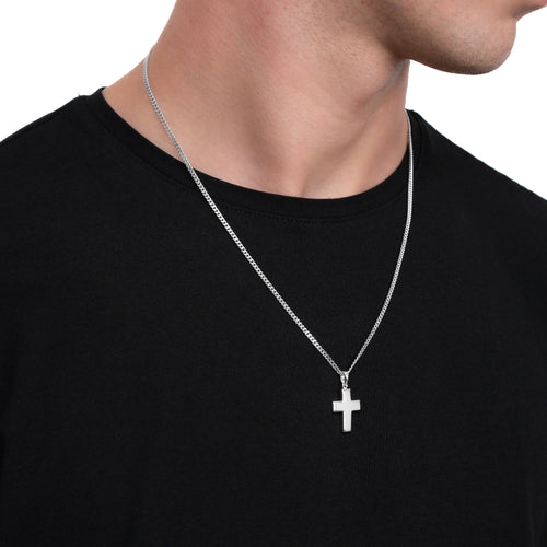 KREUZ HALSKETTE POLIERT 925 SILBER RHODINIERT - IDENTIM®