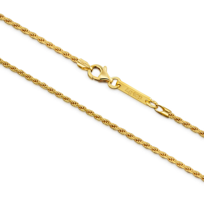 Kordelkette 925 Silber 18 Karat Vergoldet 2,00mm