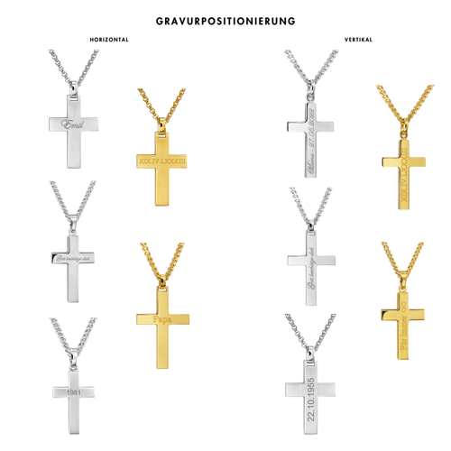 KREUZ HALSKETTE MATTIERT 925 SILBER 18 KARAT VERGOLDET - IDENTIM®