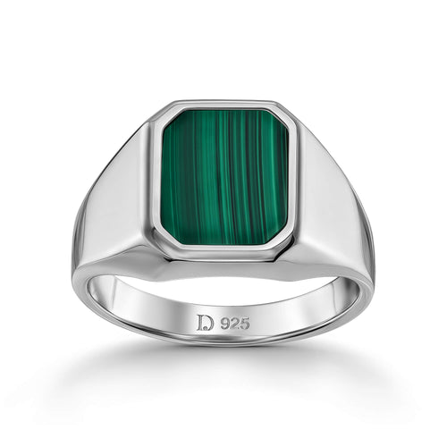 SIEGELRING MALACHIT OKTAGON 925 SILBER RHODINIERT - IDENTIM®