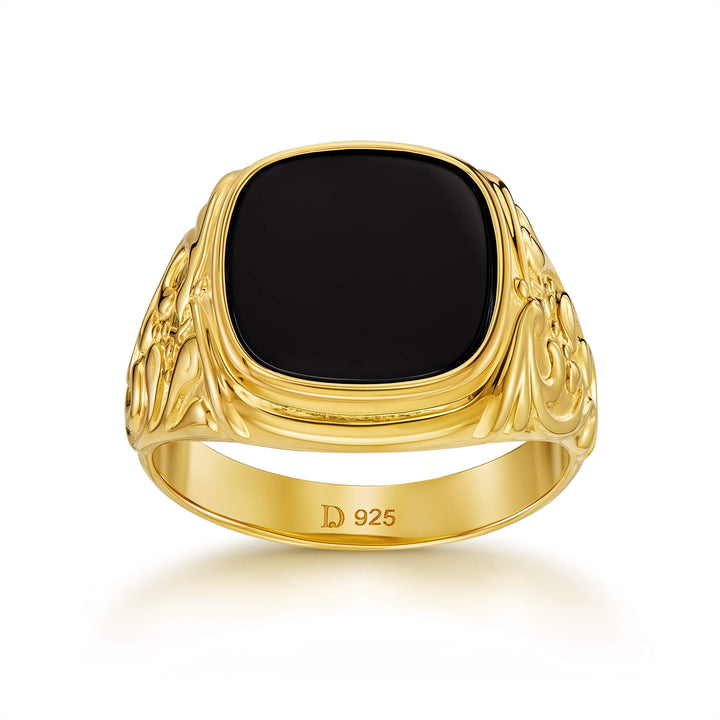 ART NOUVEAU SIGNET RING 925 SILVER 18 CARAT GOLD PLATED - IDENTIM®