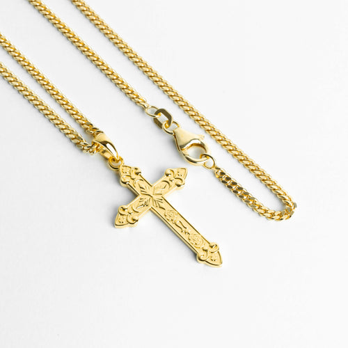 KREUZ HALSKETTE ORNAMENTE 925 SILBER 18 KARAT VERGOLDET - IDENTIM®