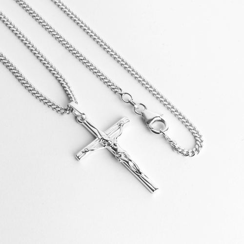 KREUZ KORPUS HALSKETTE 925 SILBER RHODINIERT - IDENTIM®