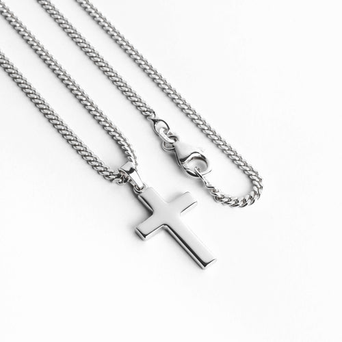 KREUZ HALSKETTE POLIERT 925 SILBER RHODINIERT - IDENTIM®