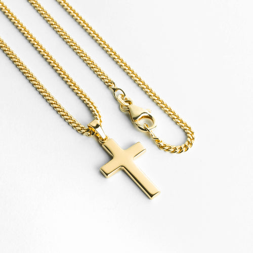 KREUZ HALSKETTE POLIERT 925 SILBER 18 KARAT VERGOLDET - IDENTIM®