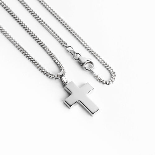 KREUZ HALSKETTE POLIERT 925 SILBER RHODINIERT - IDENTIM®