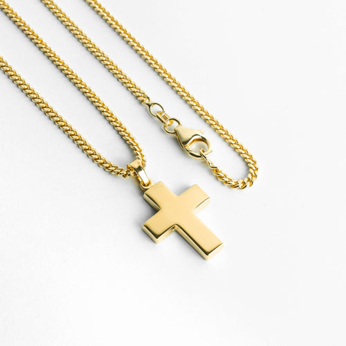 KREUZ HALSKETTE POLIERT 925 SILBER 18 KARAT VERGOLDET - IDENTIM®