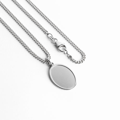 GRAVURPLATTE OVAL HALSKETTE 925 SILBER RHODINIERT - IDENTIM®