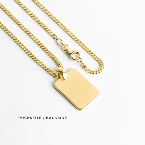 GRAVURPLATTE RECHTECK HALSKETTE GROß 925 SILBER 18 KARAT VERGOLDET - IDENTIM®