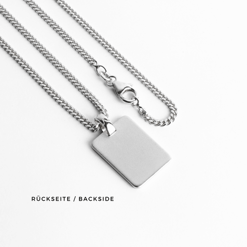 GRAVURPLATTE RECHTECK HALSKETTE GROß 925 SILBER RHODINIERT - IDENTIM®