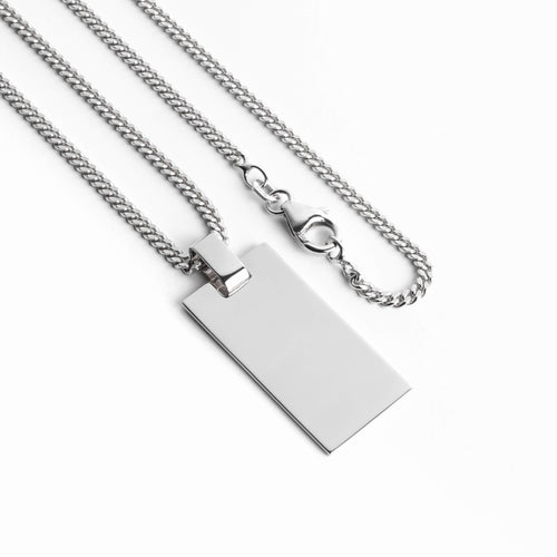 GRAVURPLATTE RECHTECK HALSKETTE 925 SILBER RHODINIERT - IDENTIM®