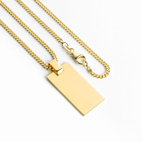 GRAVURPLATTE RECHTECK HALSKETTE 925 SILBER 18 KARAT VERGOLDET - IDENTIM®