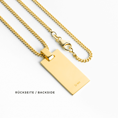 GRAVURPLATTE RECHTECK HALSKETTE 925 SILBER 18 KARAT VERGOLDET - IDENTIM®