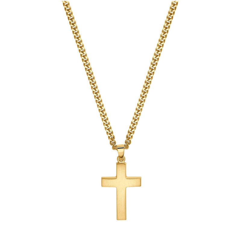 KREUZ HALSKETTE MATTIERT 925 SILBER 18 KARAT VERGOLDET