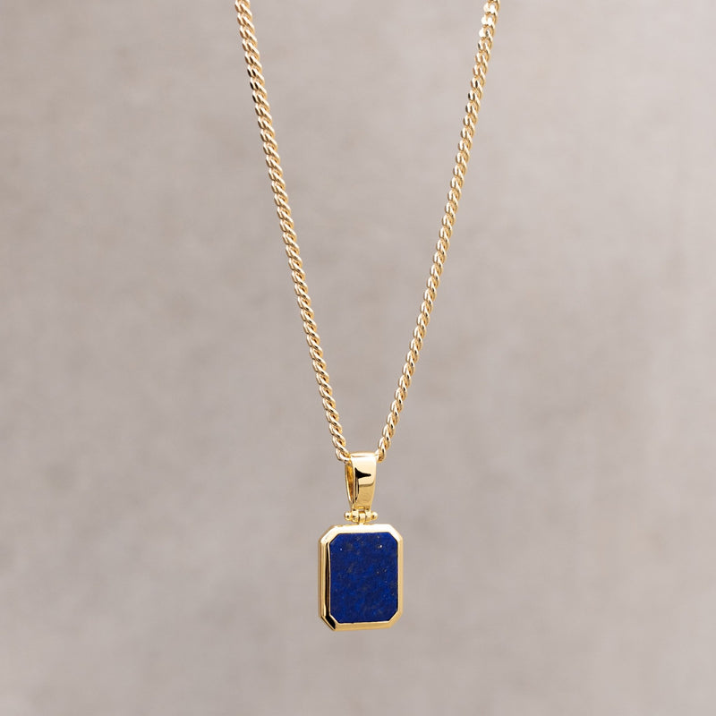 LAPIS OKTAGON HALSKETTE 925 SILBER 18 KARAT VERGOLDET