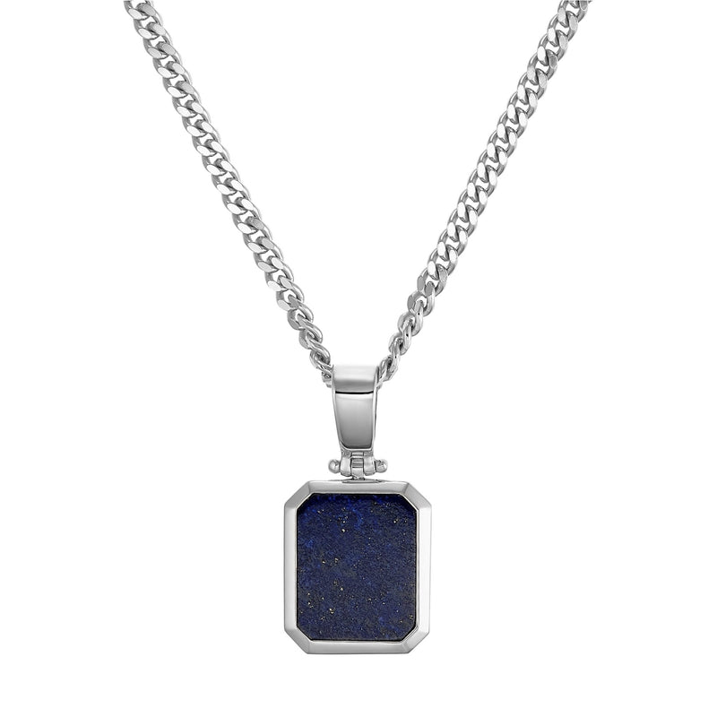 LAPIS OKTAGON HALSKETTE 925 SILBER RHODINIERT