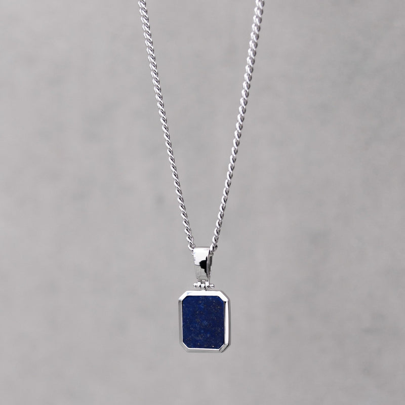 LAPIS OKTAGON HALSKETTE 925 SILBER RHODINIERT
