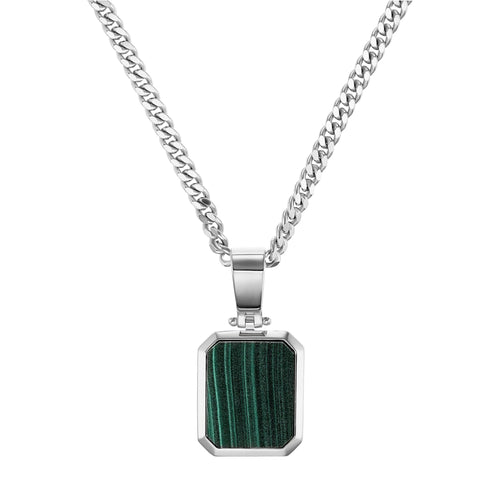 MALACHIT OKTAGON HALSKETTE 925 SILBER RHODINIERT - IDENTIM®