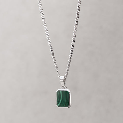 MALACHIT OKTAGON HALSKETTE 925 SILBER RHODINIERT - IDENTIM®