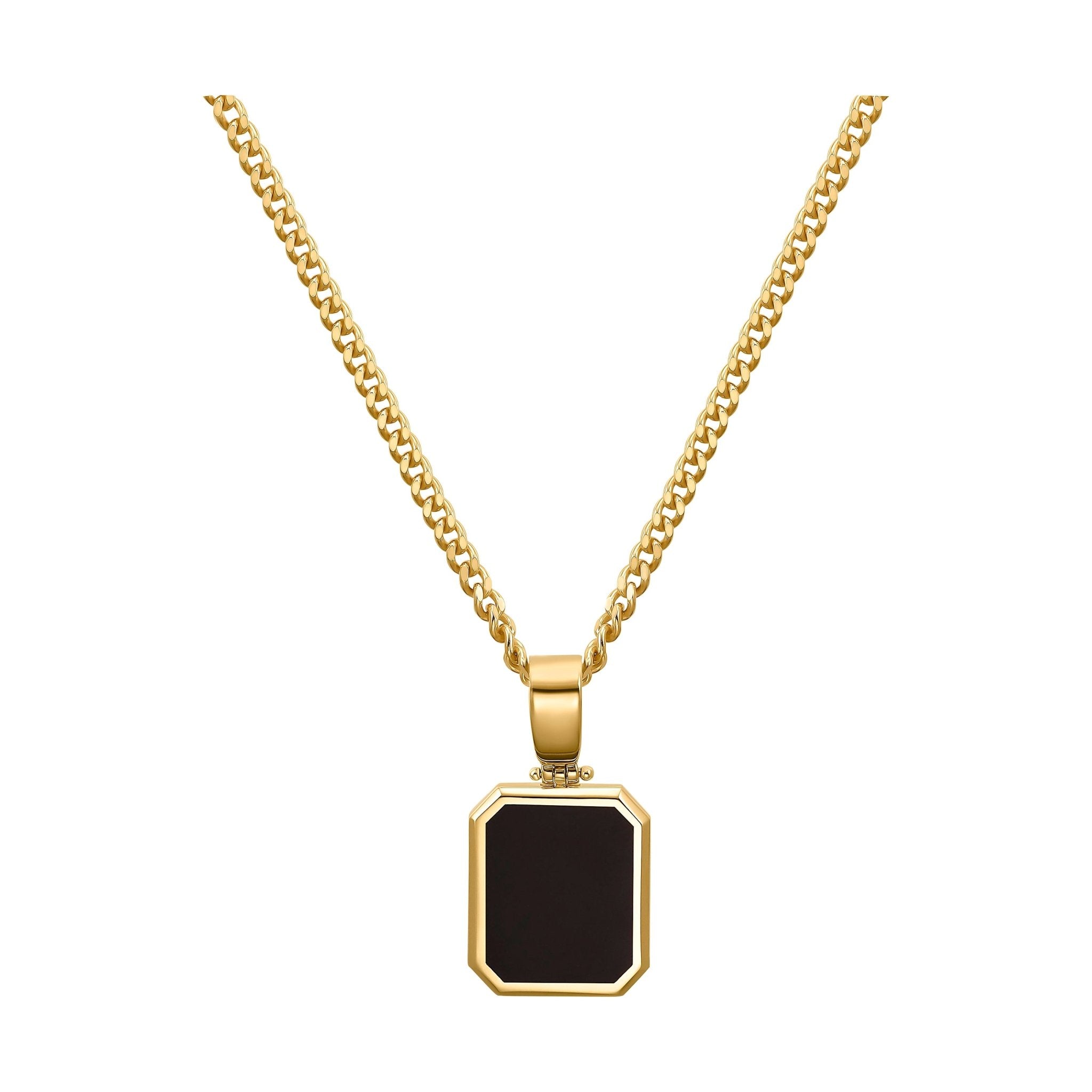 IDENTIM® Herren Halskette Platte Oktagon Onyx Anhänger 585 Gold