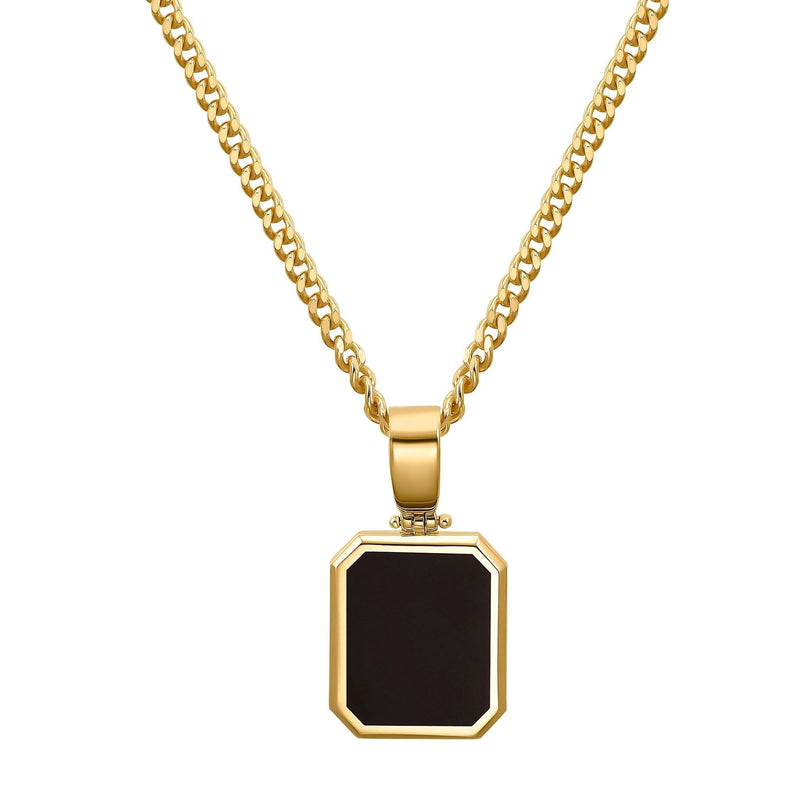ONYX OKTAGON HALSKETTE 925 SILBER 18 KARAT VERGOLDET